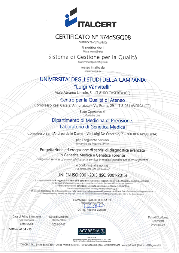 2024 Certificato 374SGQ16 Laboratorio gengetica medica